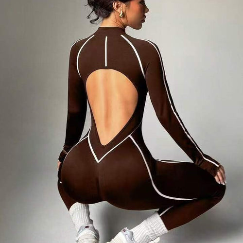 Women's Seamless Yoga Jumpsuit with Color-Block Design