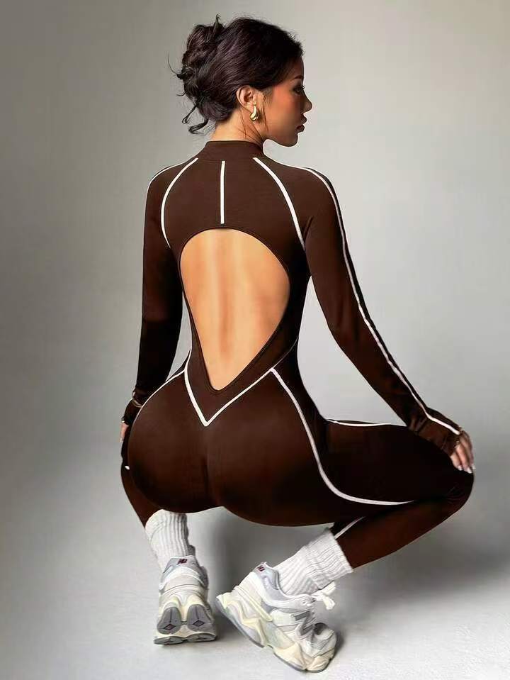 Women's Seamless Yoga Jumpsuit with Color-Block Design