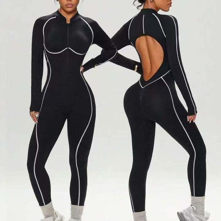 Women's Seamless Yoga Jumpsuit with Color-Block Design