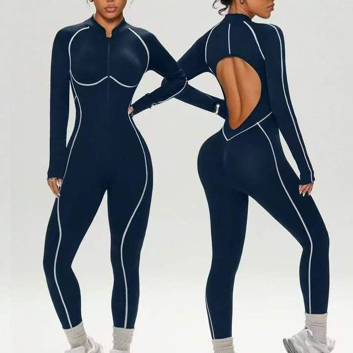 Women's Seamless Yoga Jumpsuit with Color-Block Design