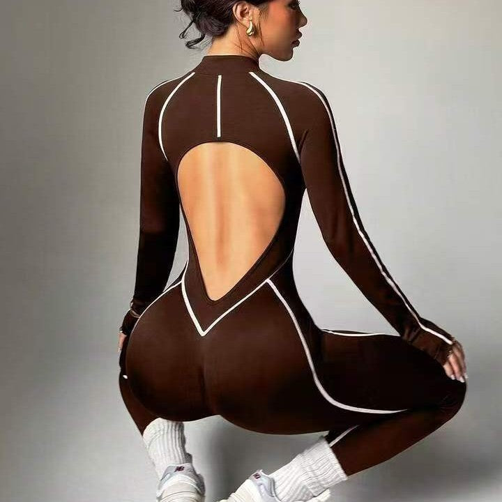 Women's Seamless Yoga Jumpsuit with Color-Block Design