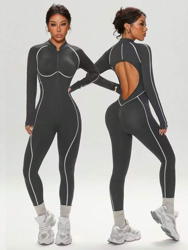 Women's Seamless Yoga Jumpsuit with Color-Block Design